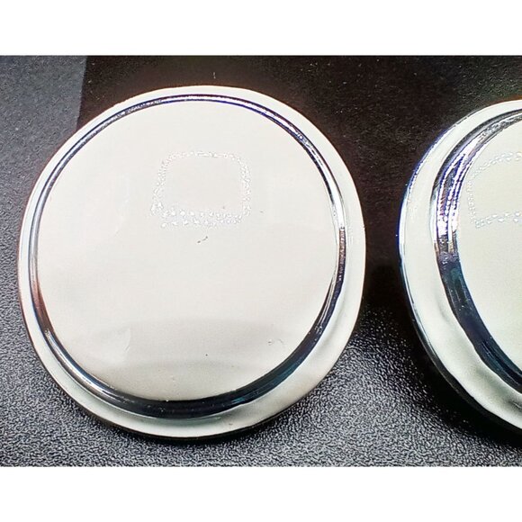 White Silver 1.5 Inch Button Clip-on Earrings Light Weight 1980s Vintage Jewelry - Picture 3 of 13